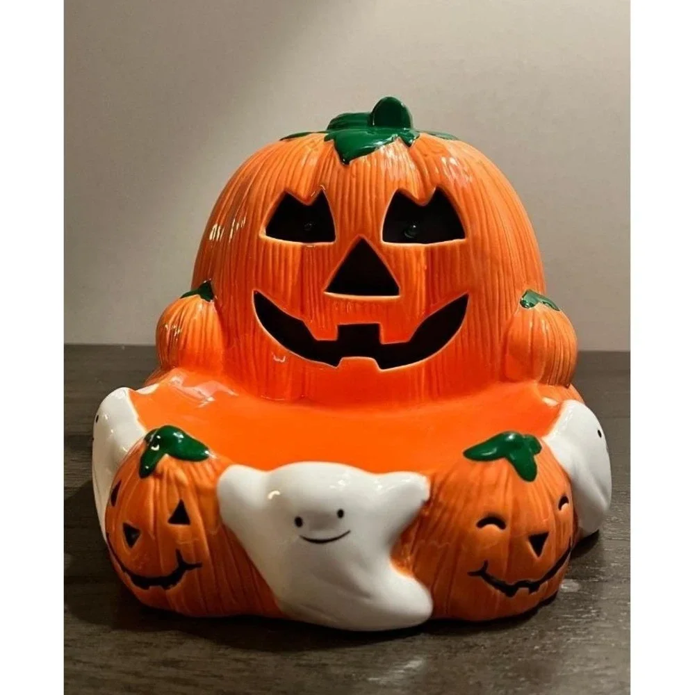 Vintage Russ Berrie Animated Sound Activated Jack-O-Lantern Candy Bowl Halloween